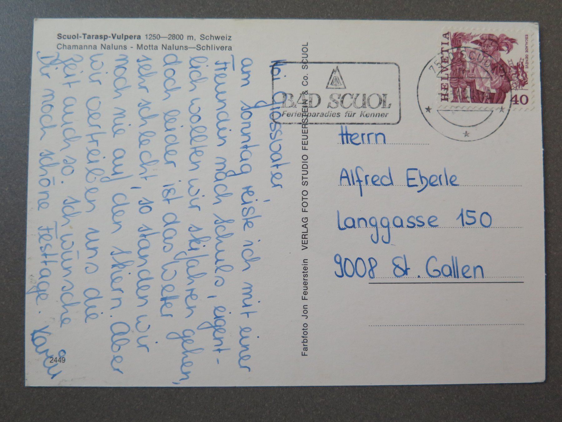Cartoline postali: SCHULS-SCUOL - MOTTA NALUNS – Usato da Wittenbach venduto da lipasal 1