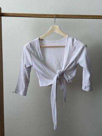 Crop Wickel-Top Weiss Gerippt - 3/4 Arm - Gr. S (geschätzt)