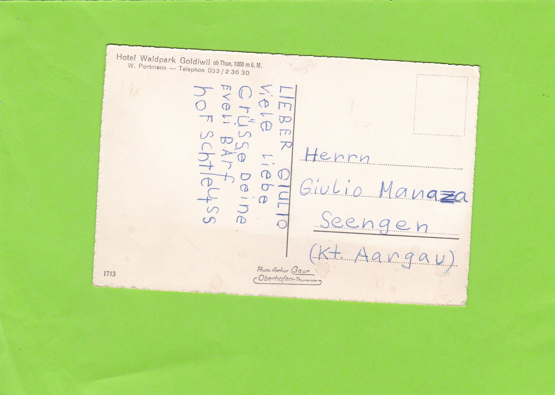 Cartoline postali: Hotel Waldpark, Goldiwil – Usato da St. Peterzell venduto da neckertal 1