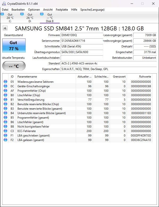 Samsung Harddisks: SAMSUNG SSD SM841  128GB – Gebraucht aus Künten von Arktisde 1
