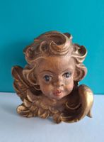 Engel-Kopf LEPI, Holz, vergoldet, Glücksbringer, Vintage