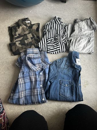 5er Hemden-Set Gr. S – Karo/Jeans/Streifen/Camo