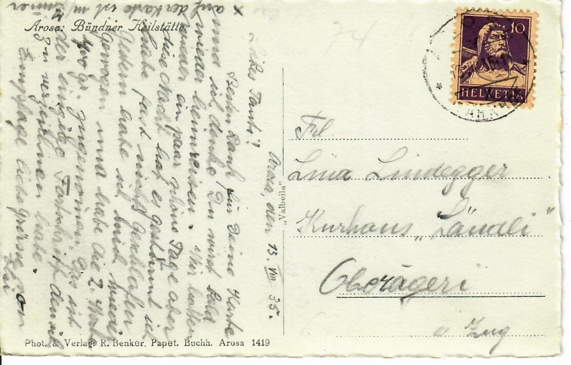 Cartoline postali: Bündner Heilstätte Arosa 1935 – Usato da Hochdorf venduto da Ziegel-16 1