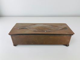 Zigarrenkiste/Tabakschatulle Jugendstil, Kupfer/Holz