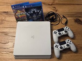 PS4 Slim 500 GB weiss + 2 Controller + 2 Spiele