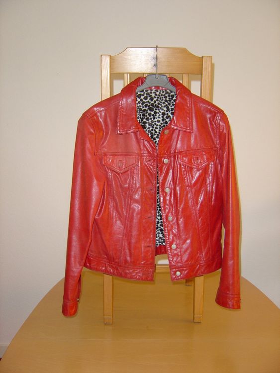 Lederjacke rot mit Leoparden-Innenfutter Damen (Gebraucht) in
