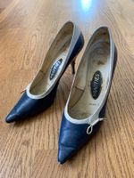 60er Jahre Damen Pumps, Vintage blau/weiss