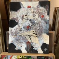 Tableau abstrait COFI Galerie Pons Paris VI,signé T-mixte