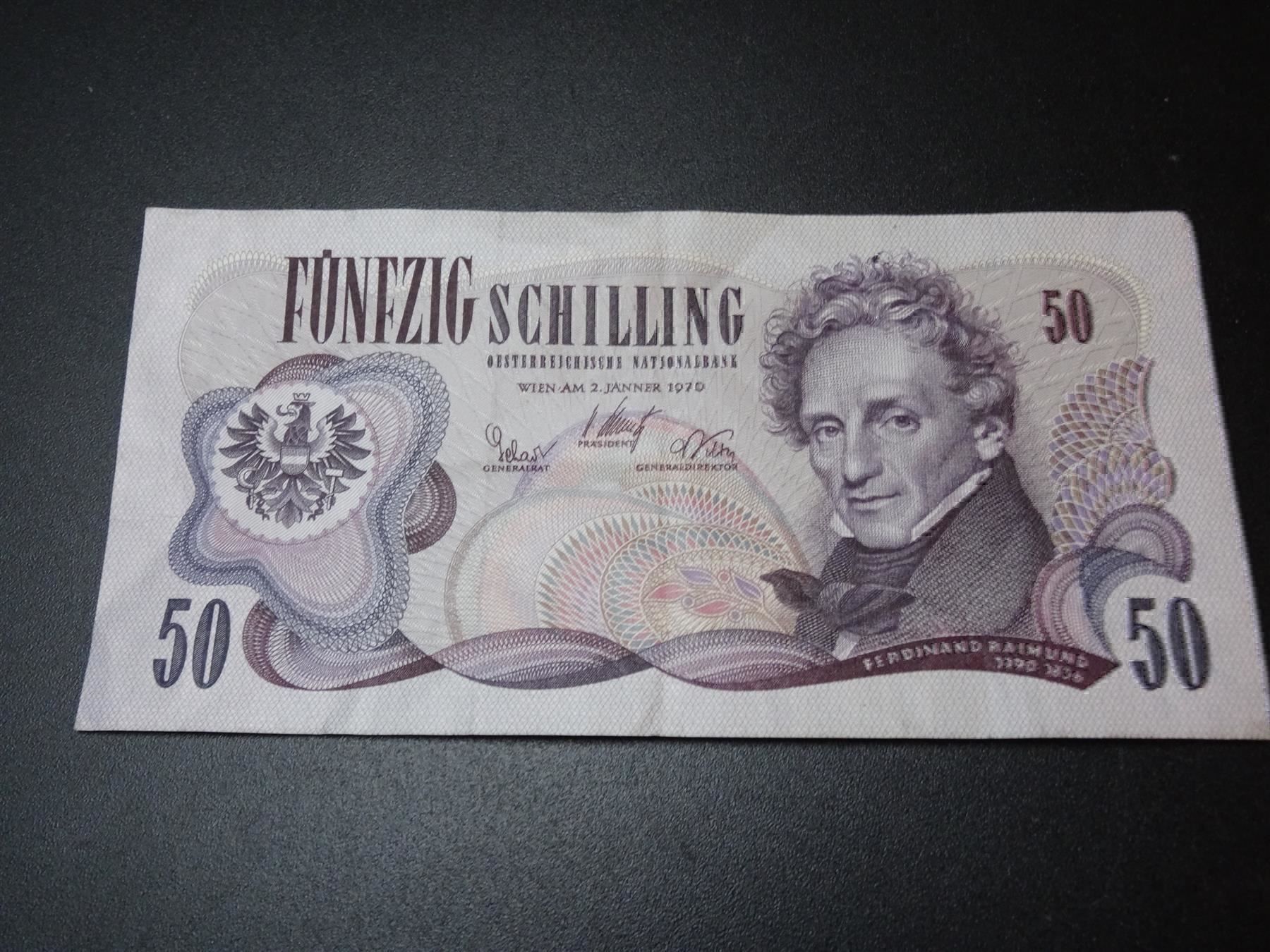 Banknoten: 50 österreichische Schilling Note 1970 – Gebraucht aus Lupfig von Jolly63