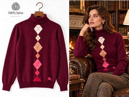Pull vintage Burberry 100% laine – bordeaux– S/M