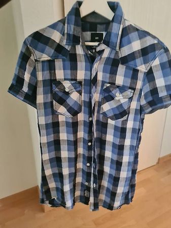 WE Fashion Kurzarm-Hemd Grösse S kariert blau weiss