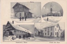 Gruss aus Seen (Zch.)Karte mit 4 Bilder, Winteraufnahme 1908