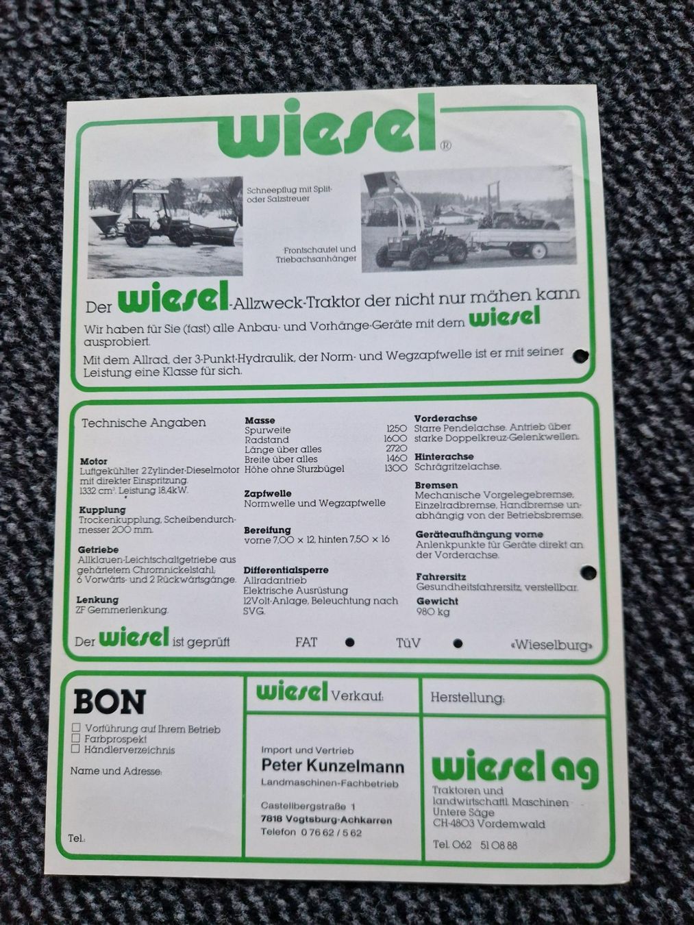 Schilter Traktoren: Original Prospekt Schilter Wiesel Traktor – Gebraucht aus Dürnten von Bachtel84 1