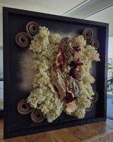 Moosbild,Flechtenbild mit Holzblumen