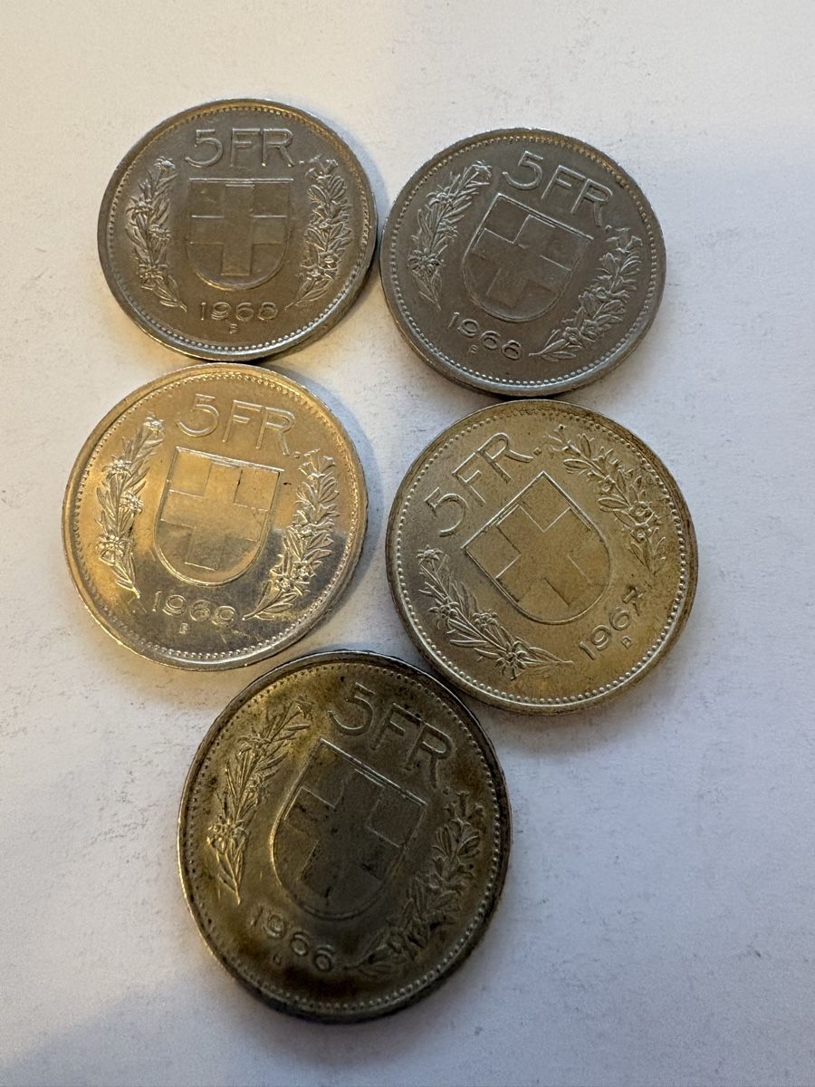 Tutti le monete: 5chf 1968/68/69/67/66 – Usato da Murten venduto da Tzaugg 1