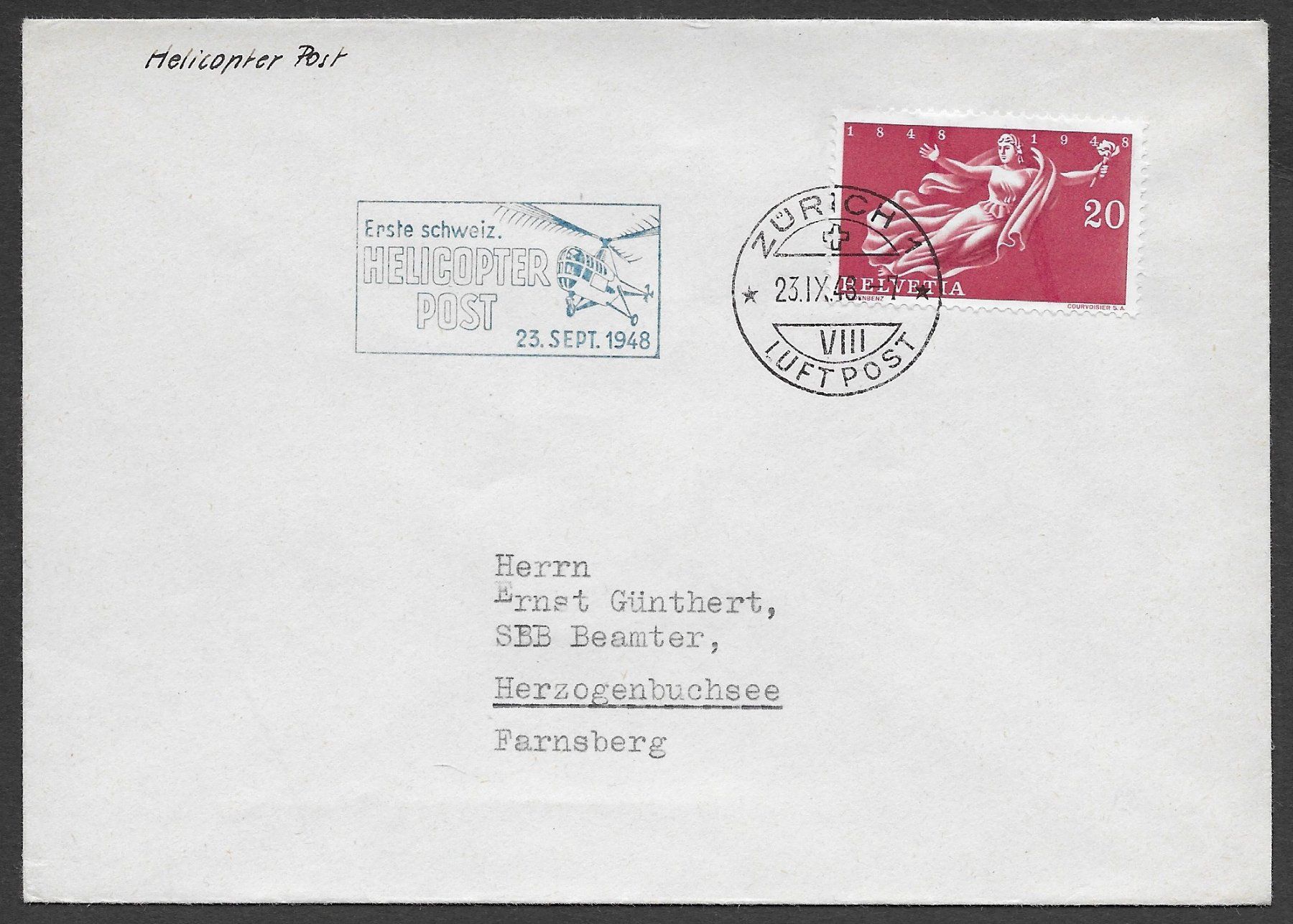 Tous les timbres: 1948: Erste Schweiz.Helicopter Post – D'occasion à Walperswil par Tcheidi