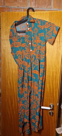 Blumen Kleid Türkis/Orange, Grösse S - Sommer