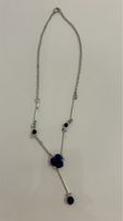 Elegante Halskette mit blauer Rose im Silber-Look, 40cm