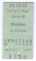 Billette Zürich HB – Wohlen via Mellingen