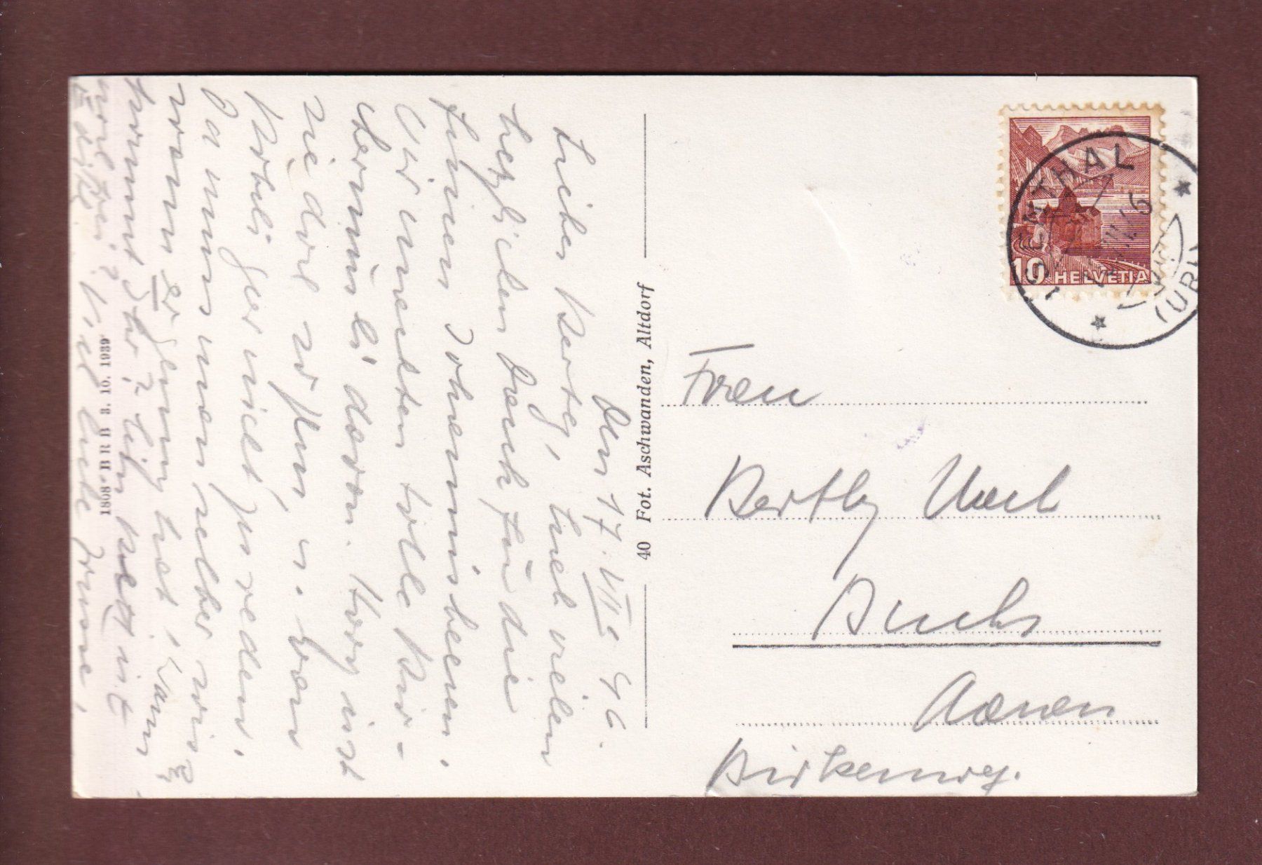 Cartoline postali: ALTDORF - Hauptplatz - 1946 – Usato da Pully venduto da nicecards 1