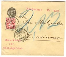 2 Rp. Streifband mit ZF als NN von BERN nach ZWEISIMMEMMEN