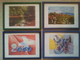 6 Kunstdrucke (mundgemalt R.Weber ) + 1Rahmen ohne Bild