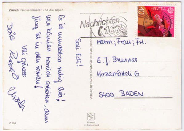 Cartoline postali: Zürich - Grossmünster und Alpen – Usato da Binningen venduto da Mountainrider 1