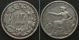 SCHWEIZ 1/2 Franken 1850 A, SITZENDE HELVETIA, Silber ss-vz