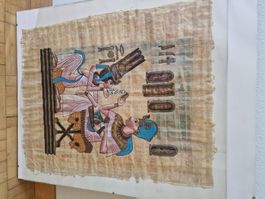 Handbemaltes Papyrusbild Tutanchamun & Ankhesenamun hinter G