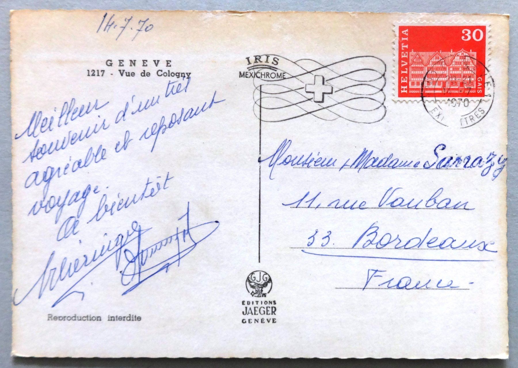 Cartoline postali: Genève - Vue de Cologny – Difettoso da Fétigny venduto da Billy2miny 1
