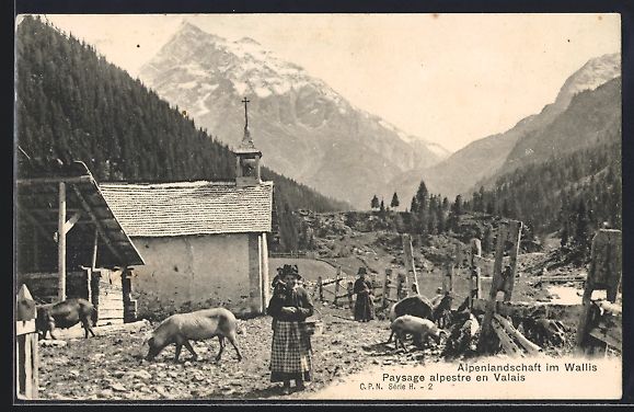 Cartoline postali: AK Wallis, Alpenlandschaft mit Kapelle – Usato da Berlin venduto da bartko-reher