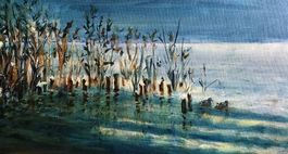 Ölbild, Kunst 30x60cm, See, Landschaft