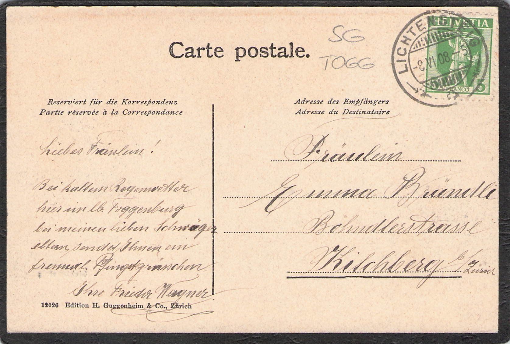 Cartoline postali: #Lichtensteig SG , gel. 1908 – Usato da Reichenburg venduto da Pipo-67 1