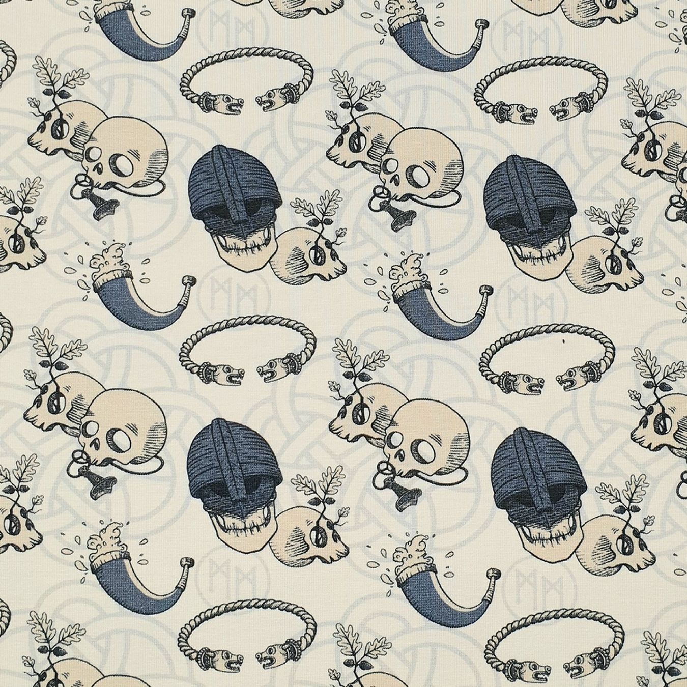 Tissus: Jersey "Vikingskulls" Wikinger Stoff hell je m – Neuf avec emballage d'origine à Wiesenberg par mountain-merch