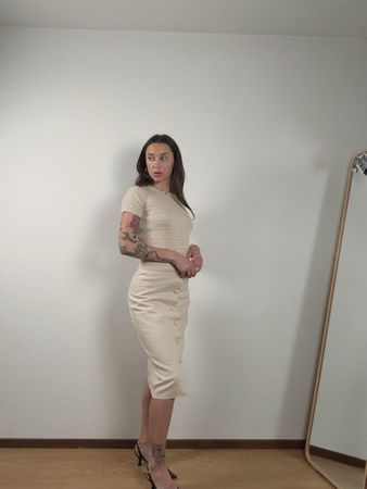MOHITO Beige Button Front Midi Skirt Size 36