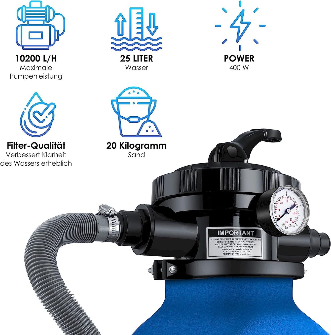 Piscine: Sandfilteranlage 10200 L/h 400W blau – Nuovo e nell'imballaggio originale da Bottighofen venduto da zaap 7
