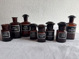 Antike Apothekerflaschen, Giftflaschen Set, Braun Glas Samml