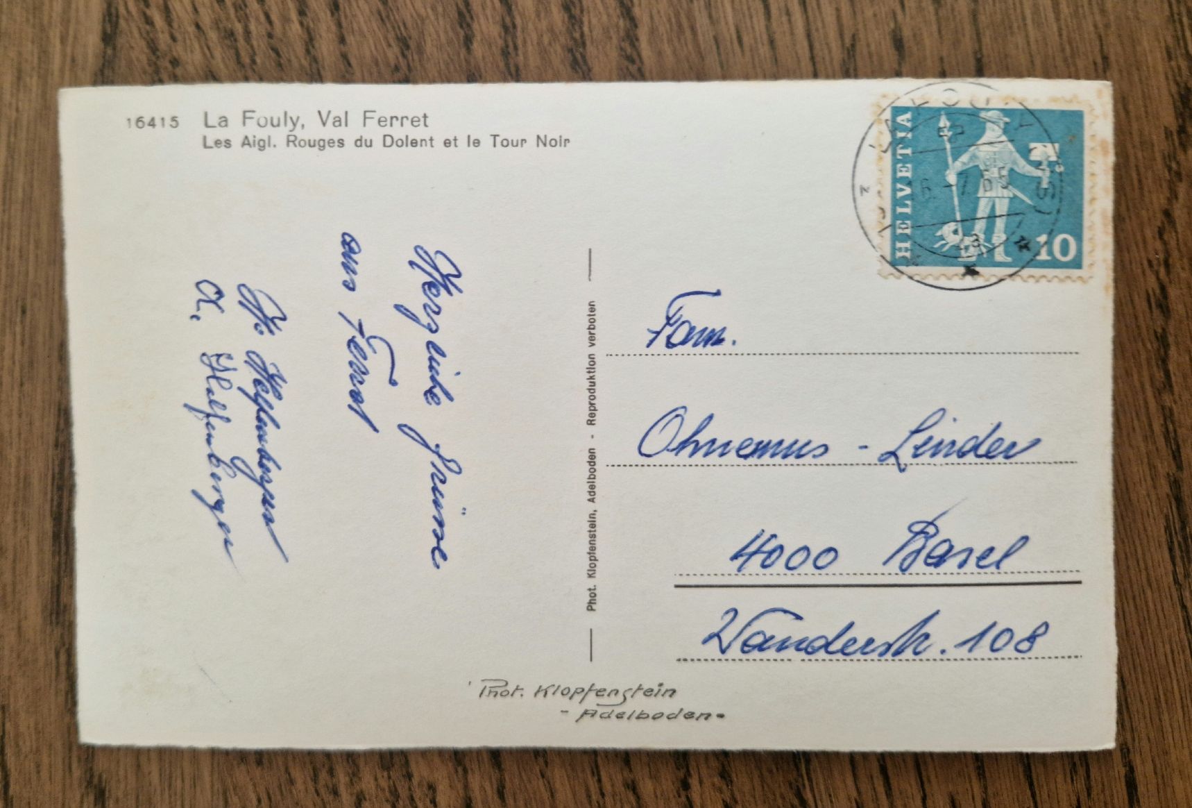 Cartoline postali: La Fouly, Val Ferret 1965 – Usato da Ebikon venduto da Donar50 1