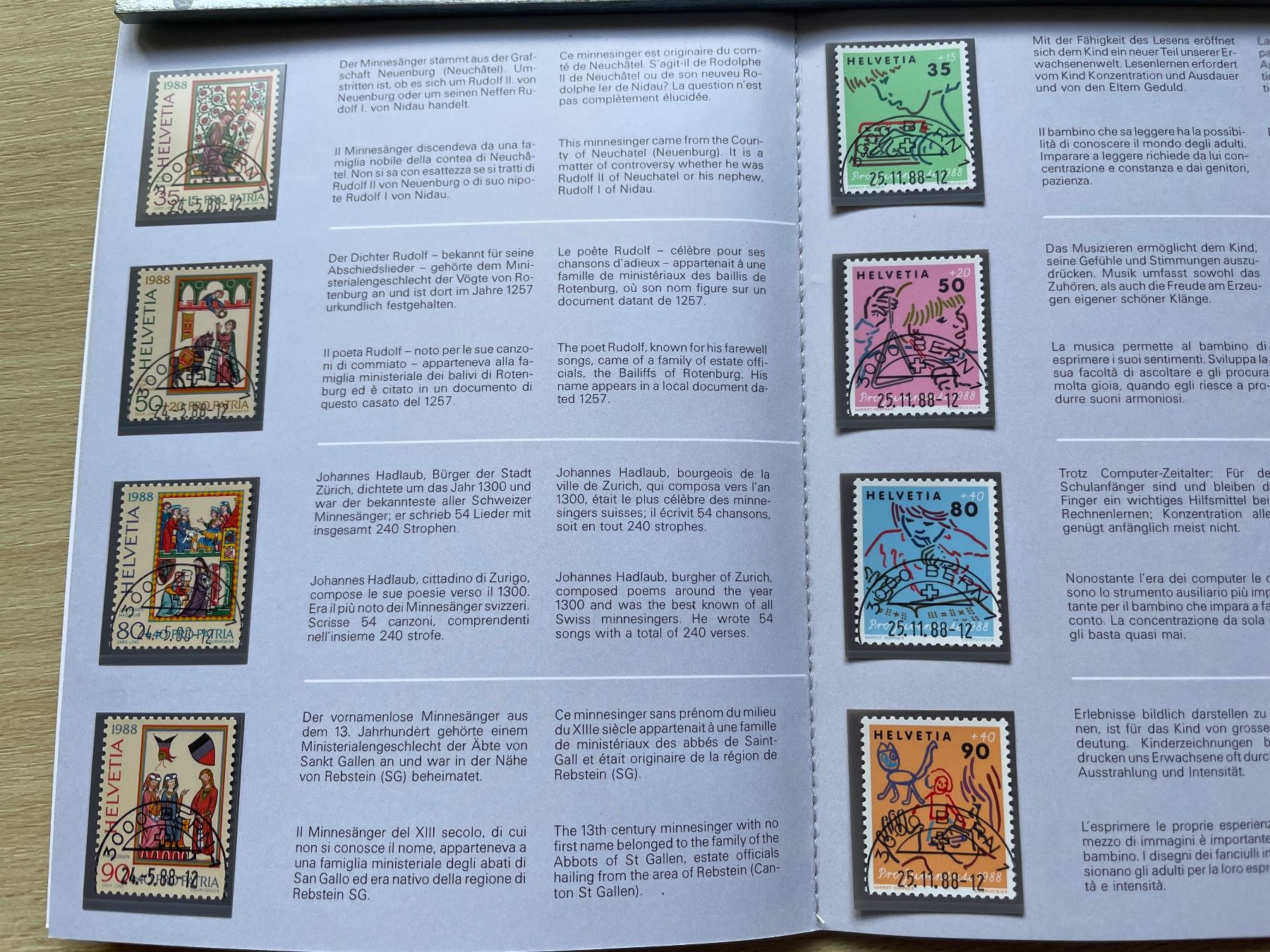 Tutti i francobolli: Carnet timb. 1988, prix poste 21.- SBK 58.- – Usato da Sonceboz-Sombeval venduto da Comment2 1