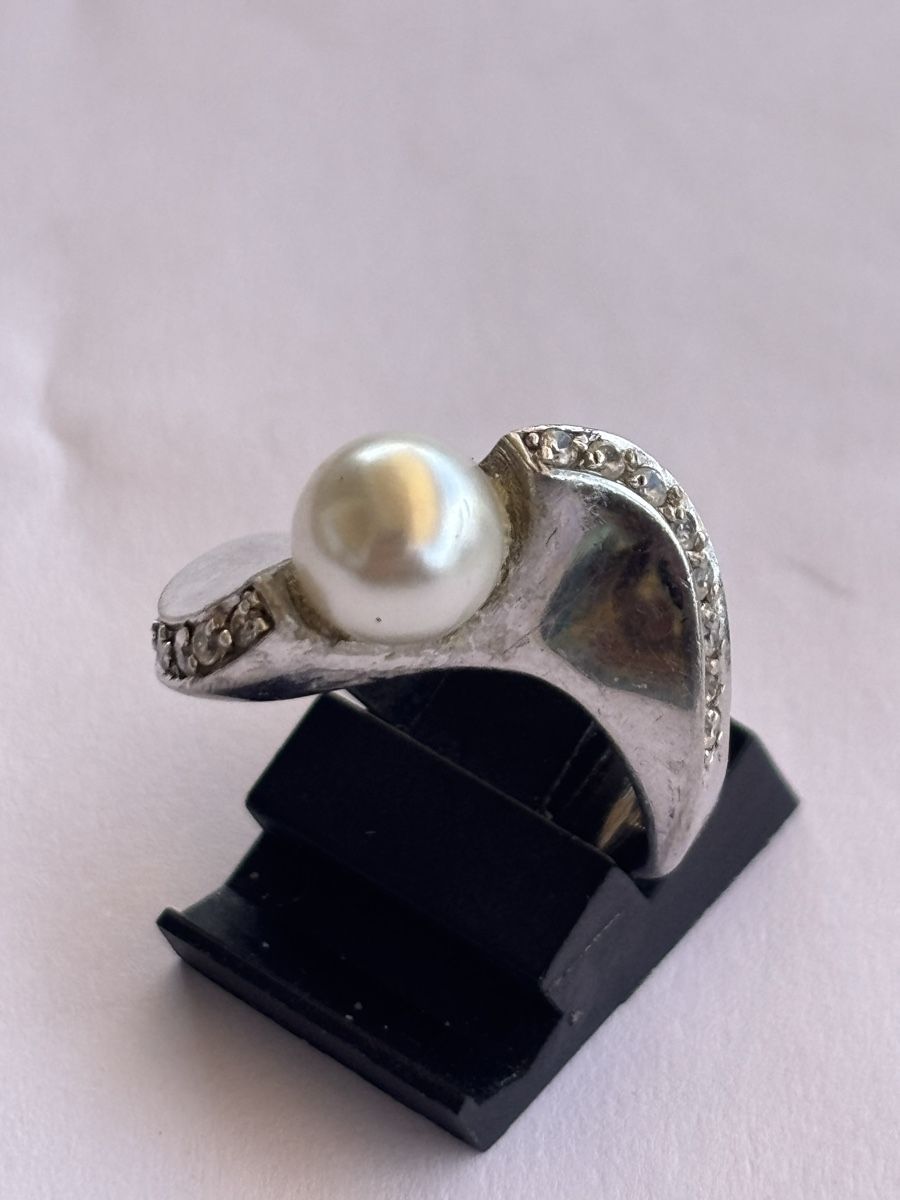 Anelli: Ring Perle mit Zirkonia Silber 925  – Usato da Langnau am Albis venduto da flusspflege 1