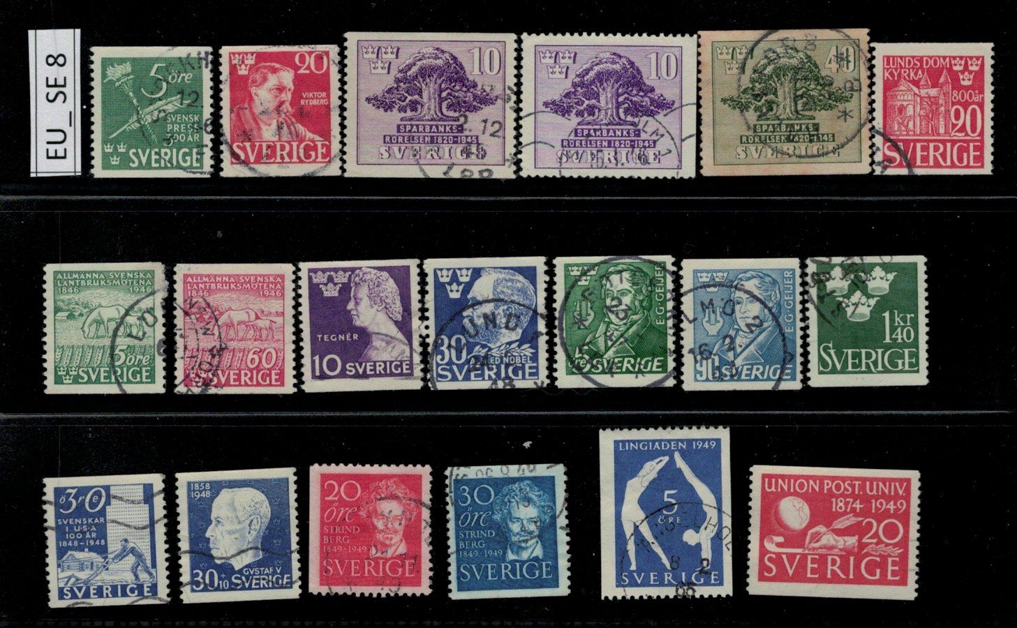 Tutti i francobolli: Schweden 1945/49, gestempelt, EU_SE8 – Usato da Erlenbach ZH venduto da panstamps