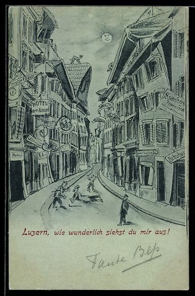 Cartoline postali: Mondschein-Lithographie Luzern, Strassen – Usato da Berlin venduto da bartko-reher