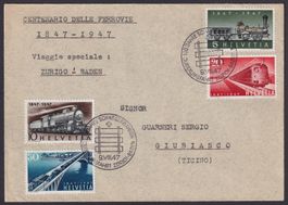 1947, Satz-FDC Nr. 277-280, mit Abart 278b, blaugraue Lok