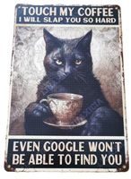 KATZE MIT KAFFEETASSE - Blechschild (neu, OVP)