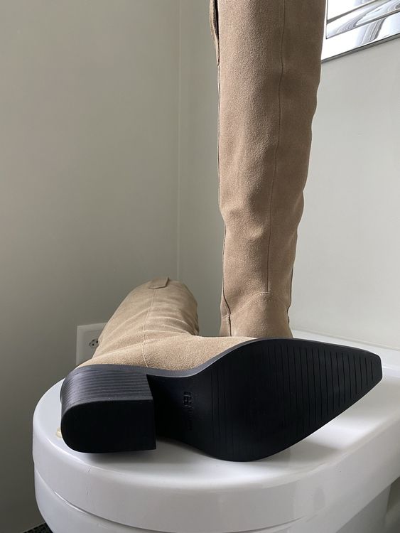 Stylish Suede Cowboy Boots, Knee-High, Beige 4