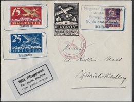 1925 Flug BASEL-ZH Soldatendenk. MISCH-Fr. + VIGNETTE ab 1.-