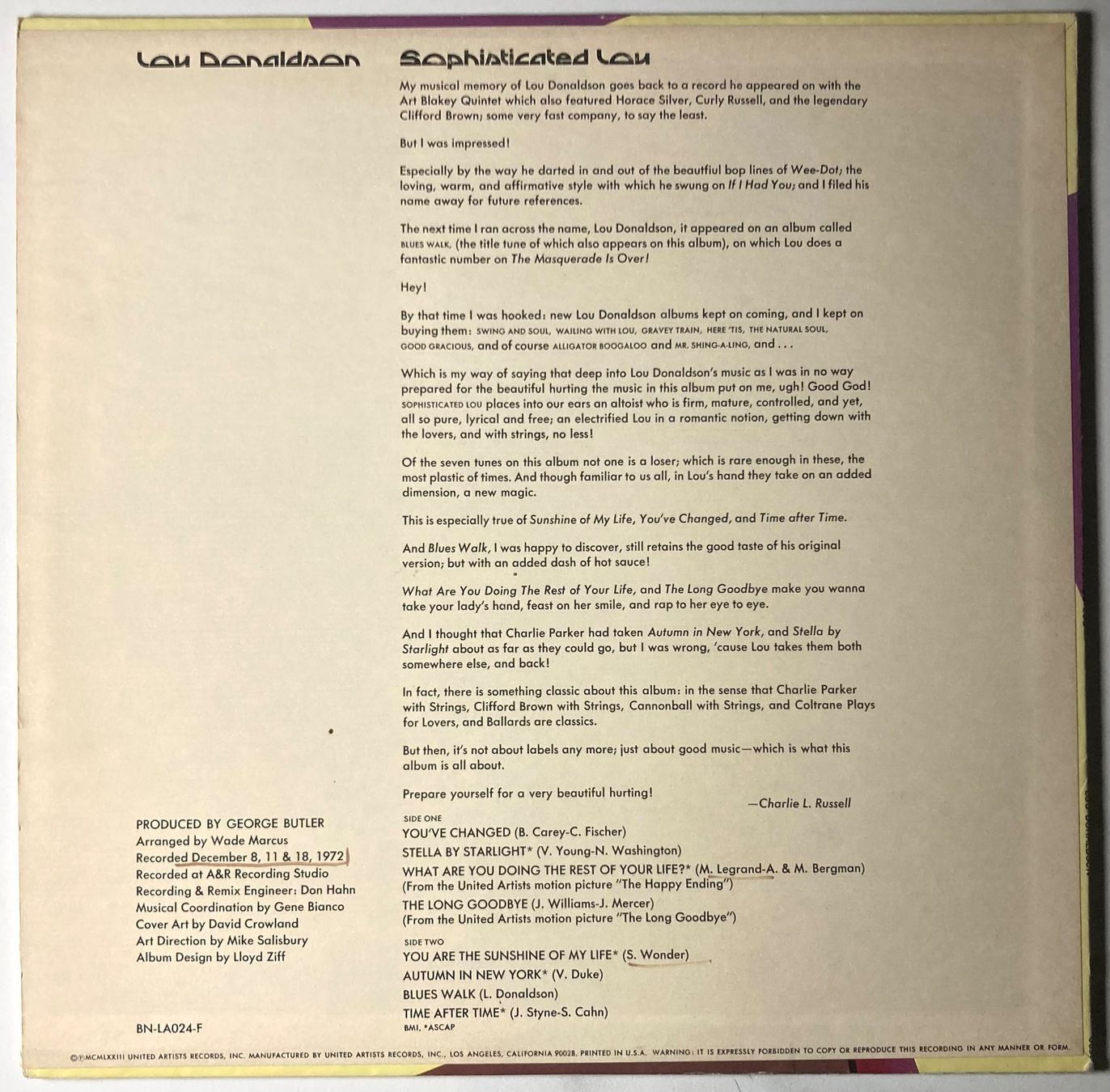Dischi in vinile: LOU DONALDSON - SOPHISTICATED LOU – Usato da Poliez-Pittet venduto da Newtown-Records 1