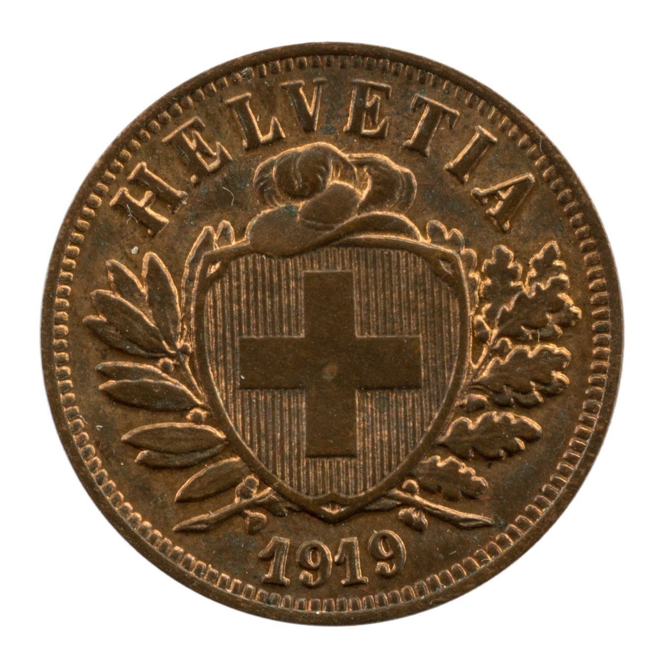 Tutti le monete: Schweiz / Suisse - 2 Rappen - 1919 – Usato da Rotkreuz venduto da Swiss-Coins