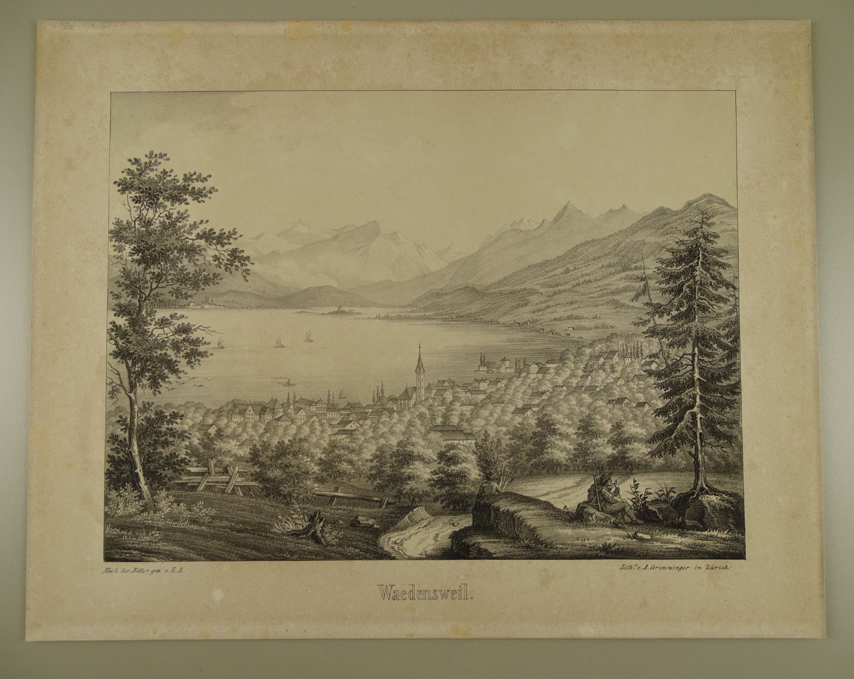 Incisioni: WÄDENSWIL, LITHOGRAPHIE UM 1850 – Usato da Grüningen venduto da Kartensammler 1