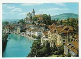 Postkarte Darstellung von Thun mit Schloss und Fluss